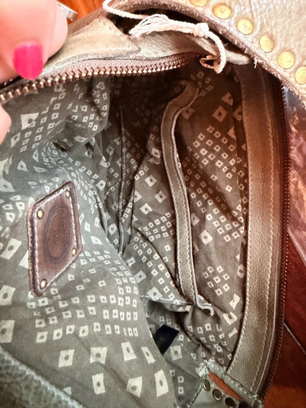 Stud-Trim Leather Hobo Shoulder Bag in Taupe - Picture 4 of 9